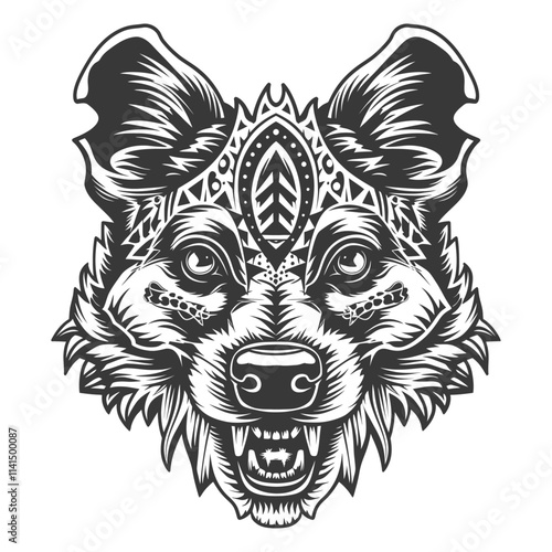 Detailed Illustration Of A Wolfs Head With A Geometric Design Above Its Forehead