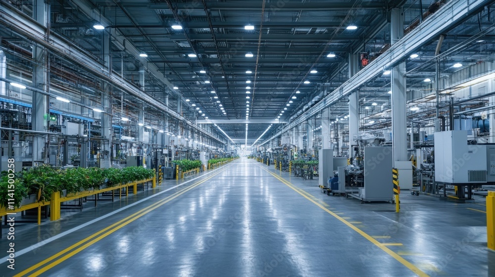 An interior view of a factory featuring green walls and indoor plants contributing to air purification and employee wellbeing paired with energyefficient LED lighting. An interior view of a factory featuring green walls and indoor plants contributing to air purification and employee wellbeing paired with energyefficient LED lighting.