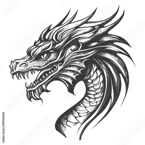 Hand Drawn Illustration Of A Dragons Head