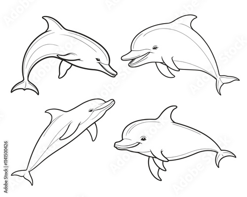 set of dolphin line art design
