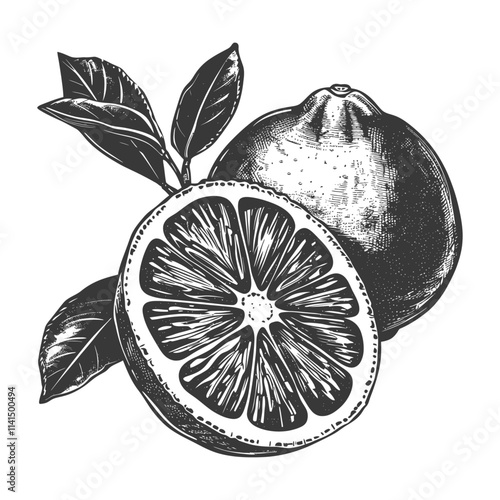 Hand Drawn Illustration Of A Lemon With Leaves