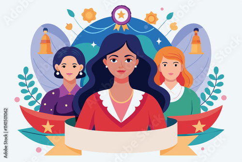 Three women stand united, symbolizing the fight for womenâ€™s rights and empowerment across different backgrounds, Emancipation of women Customizable Semi Flat Illustration