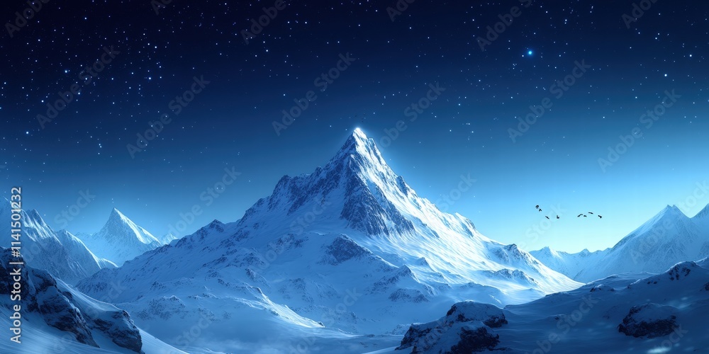 Majestic Snowy Mountain Peak Under a Clear Starry Sky at Night with Brilliant Stars and a Serene Atmosphere in 4K Resolution Majestic Snowy Mountain Peak Under a Clear Starry Sky at Night with Brilliant Stars and a Serene Atmosphere in 4K Resolution