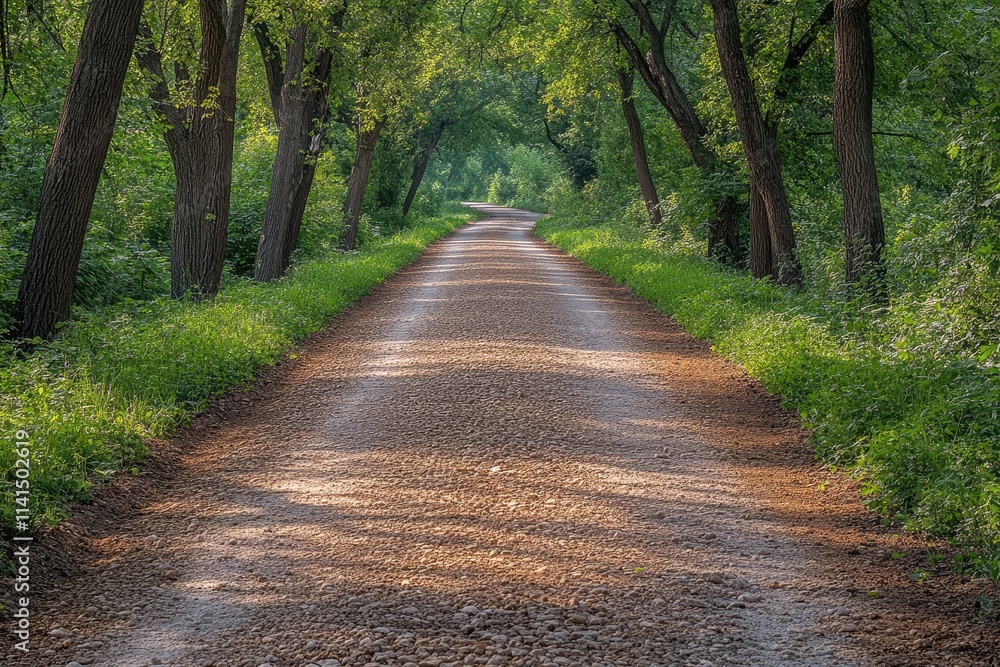 Fototapeta premium Sunlit Gravel Path Through a Canopy of Trees