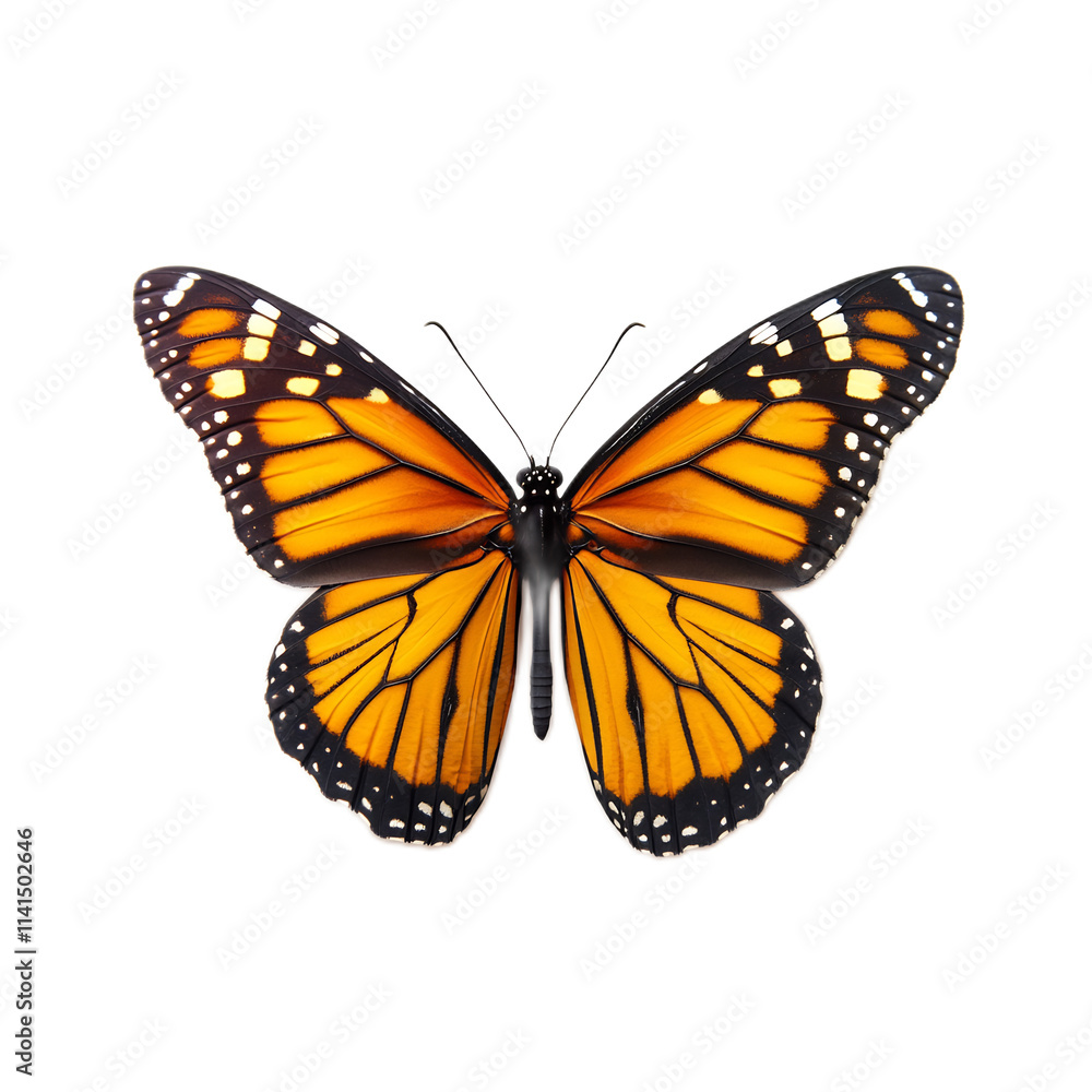 Fototapeta premium Majestic Monarch Butterfly with Vibrant Orange Wings Soaring Through Lush Greenery