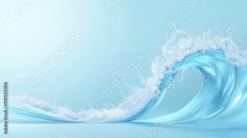 Dynamic wave motion, capturing the power and beauty of water in light blue hues 