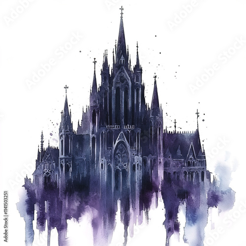 Wallpaper Mural gothic palace with tall spires, dark elegance, and watercolor style Torontodigital.ca