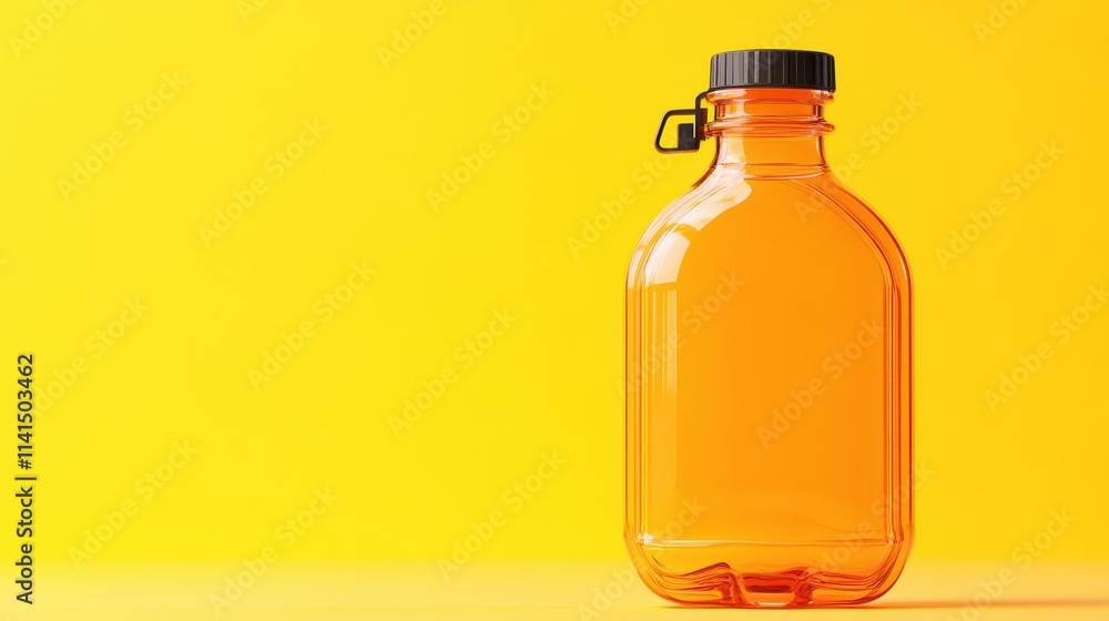Vibrant orange beverage in bottle on sunny yellow background Vibrant orange beverage in bottle on sunny yellow background