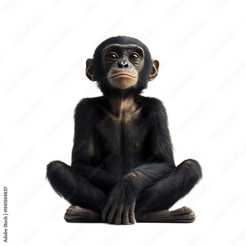 Naklejka premium Pensive Chimpanzee Reflecting Amidst Nature's Curiosities