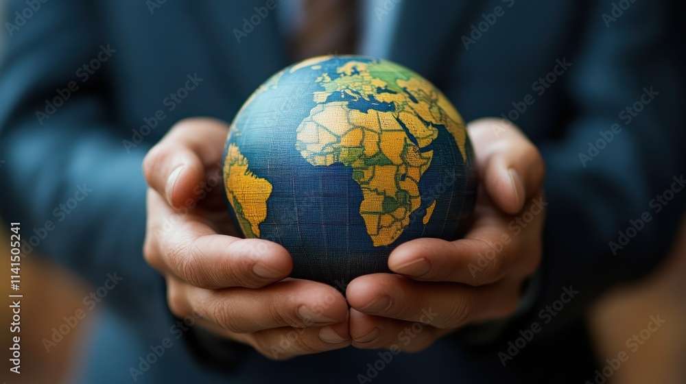 Businessman holding a small globe in his hands. Businessman holding a small globe in his hands.