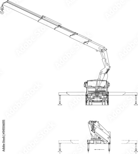 vector illustration design silhouette sketch image truck crane manipulator for construction industry 