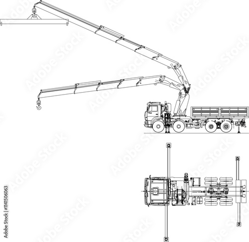 vector illustration design silhouette sketch image truck crane manipulator for construction industry