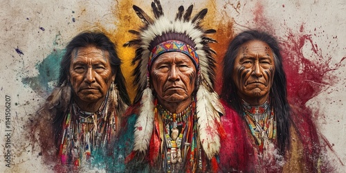 Native American Men with Feathers photo