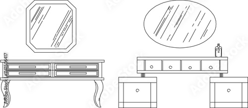 vector illustration of bedroom furniture design dressing table with mirror glass