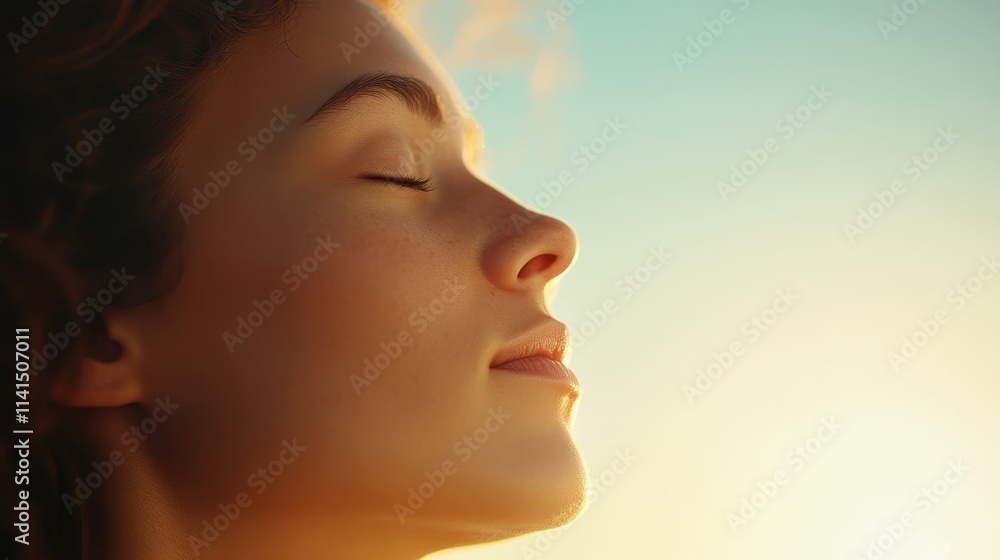 Woman in Profile Reflecting on Life During a Therapy Session with a Calm and Serene Expression against a Soft Background of Light Woman in Profile Reflecting on Life During a Therapy Session with a Calm and Serene Expression against a Soft Background of Light
