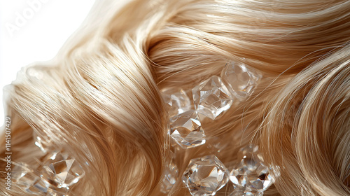 Close-up of wavy blonde hair for product dvertisement shampoo cosmetics photo