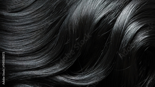 Close-up of wavy black hair for product dvertisement shampoo cosmetics photo