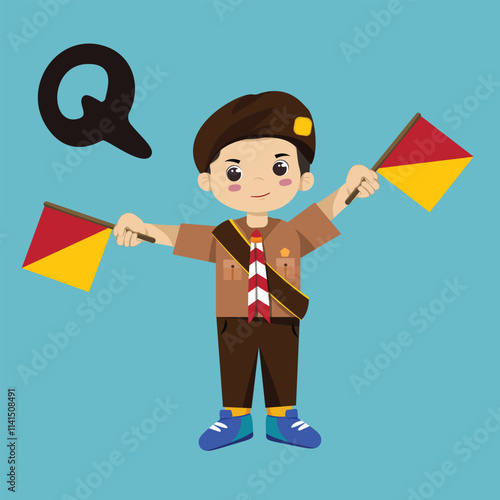 Semaphore Q Scout Sign Code Alphabet little BOY