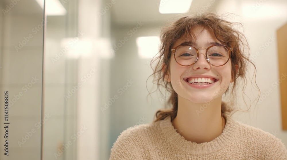 Happy Student Brushing Teeth in Shared Bathroom with Friends and Enjoying Daily Morning Routine Happy Student Brushing Teeth in Shared Bathroom with Friends and Enjoying Daily Morning Routine