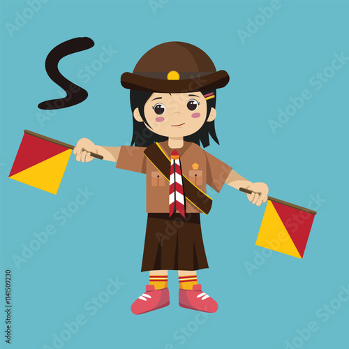 Semaphore S Scout Sign Code Alphabet little girl
