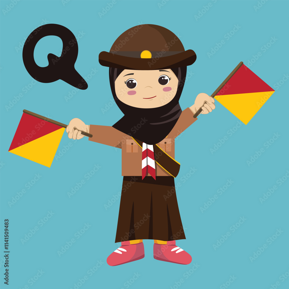 Semaphore Q Scout Sign Code Alphabet hijabi girl Semaphore Q Scout Sign Code Alphabet hijabi girl