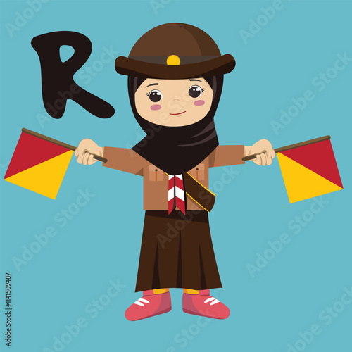 Semaphore R Scout Sign Code Alphabet hijabi girl