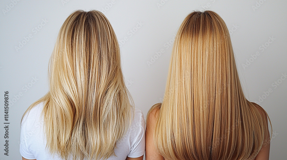 Close-up of long straight blonde hair for product dvertisement shampoo cosmetics Close-up of long straight blonde hair for product dvertisement shampoo cosmetics