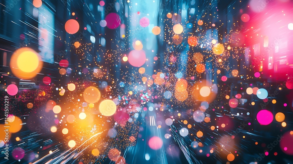 Obraz premium Abstract city night, colorful bokeh lights, fast motion blur.