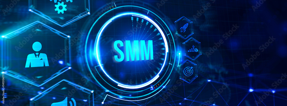 Business, Technology, Internet and network concept. SMM Social Media Marketing. 3d illustration Business, Technology, Internet and network concept. SMM Social Media Marketing. 3d illustration