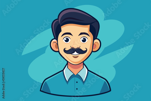 A friendly cartoon character with a mustache smiles while wearing a blue shirt against a vibrant backdrop Experts Customizable Cartoon Illustration