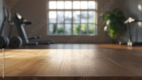 A spacious gym interior with wooden flooring and exercise equipment in the background.