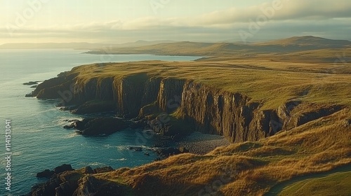 Dramatic Coastal Landscape with Rugged Cliffs and Ocean View