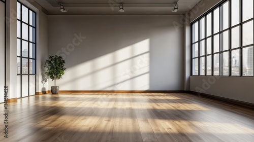Wallpaper Mural A spacious, well-lit room with large windows and a potted plant, ideal for various activities. Torontodigital.ca