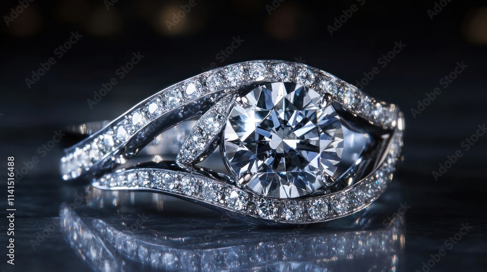 A stunning diamond engagement ring with intricate design and sparkling accents. A stunning diamond engagement ring with intricate design and sparkling accents.