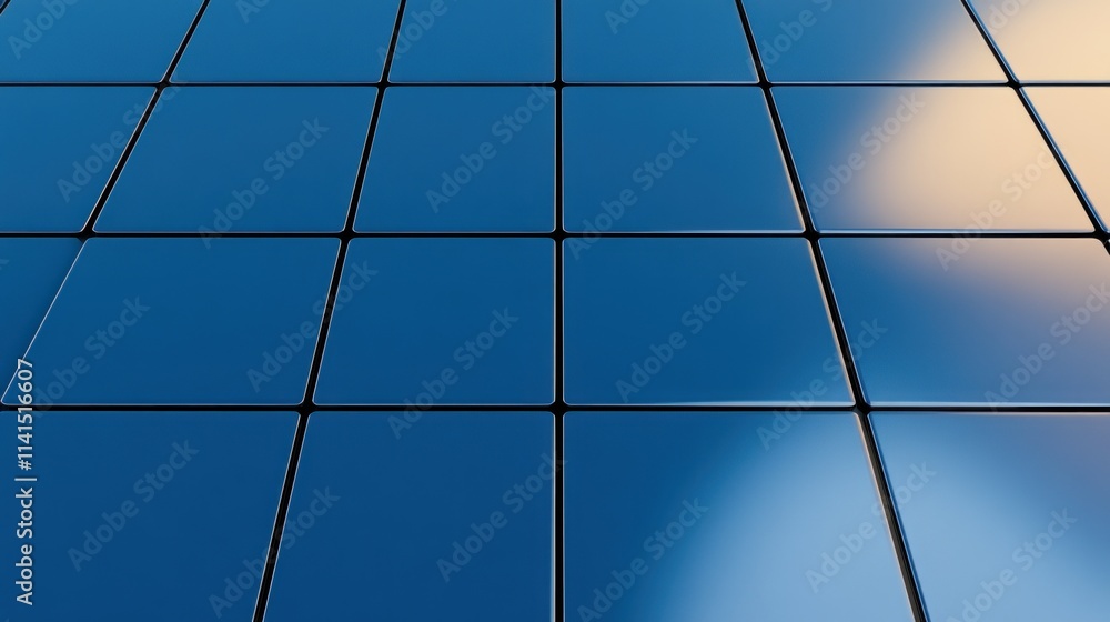 A close-up view of blue tiles arranged in a grid pattern. A close-up view of blue tiles arranged in a grid pattern.