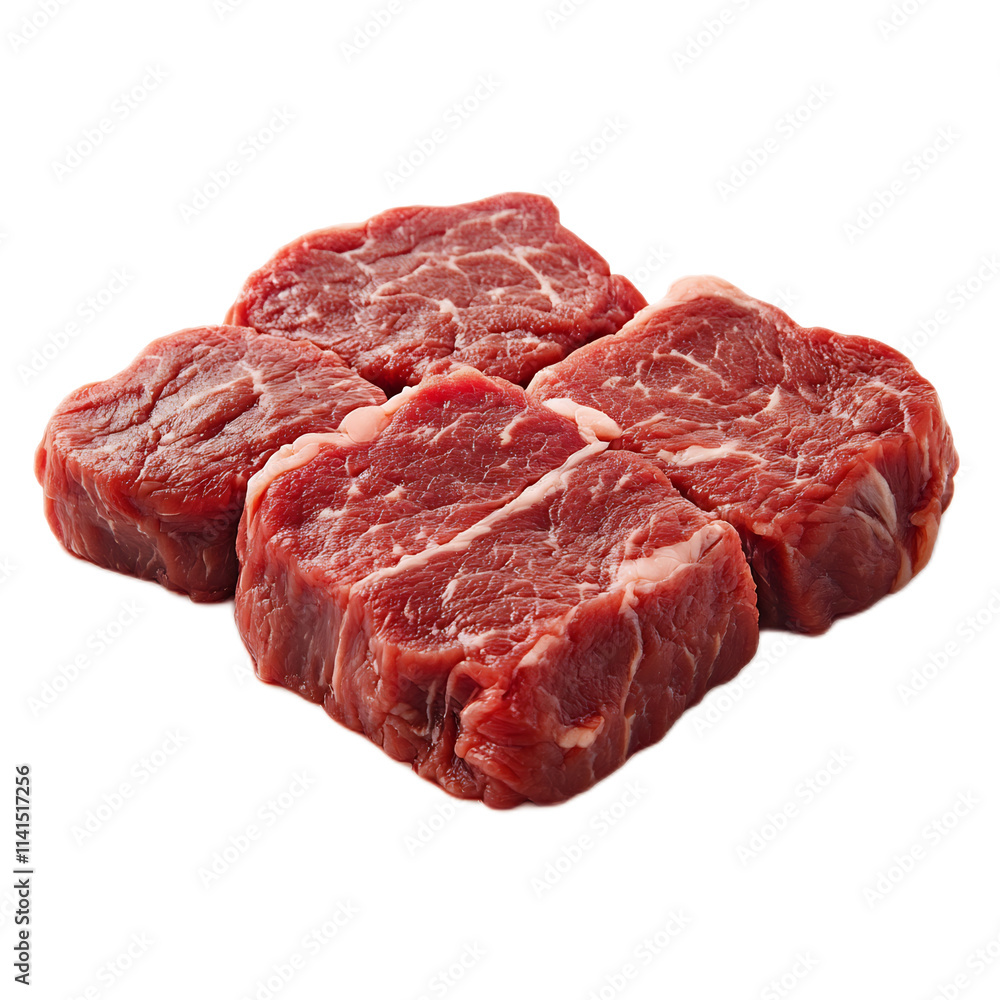 Succulent Raw Beef Steak Cuts on White Background Succulent Raw Beef Steak Cuts on White Background