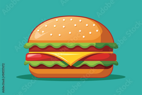 This illustration showcases a colorful customizable hamburger with fresh ingredients Fast food Customizable Semi Flat Illustration