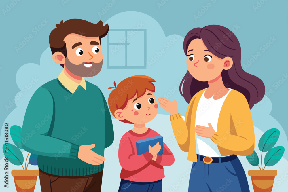 Parents engage in a heartfelt conversation with their child about an important topic Father and mother talking to their son or daughter, Parents engage in a heartfelt conversation with their child about an important topic Father and mother talking to their son or daughter,