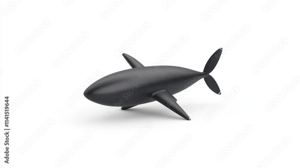 Fototapeta premium A sleek, minimalist 3D model of a black fish, designed with smooth curves and fins, showcasing modern digital aesthetics.