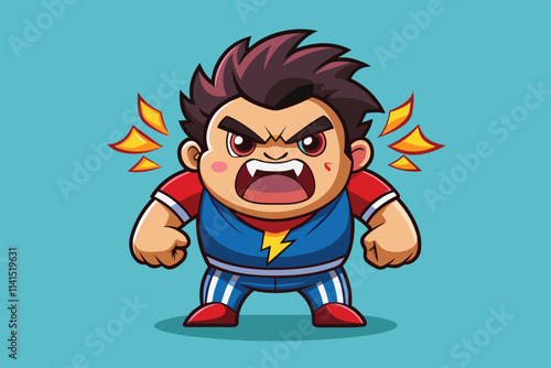 A cartoon character shows fierce anger with a bold expression and dynamic poses Feeling angry Customizable Cartoon Illustration