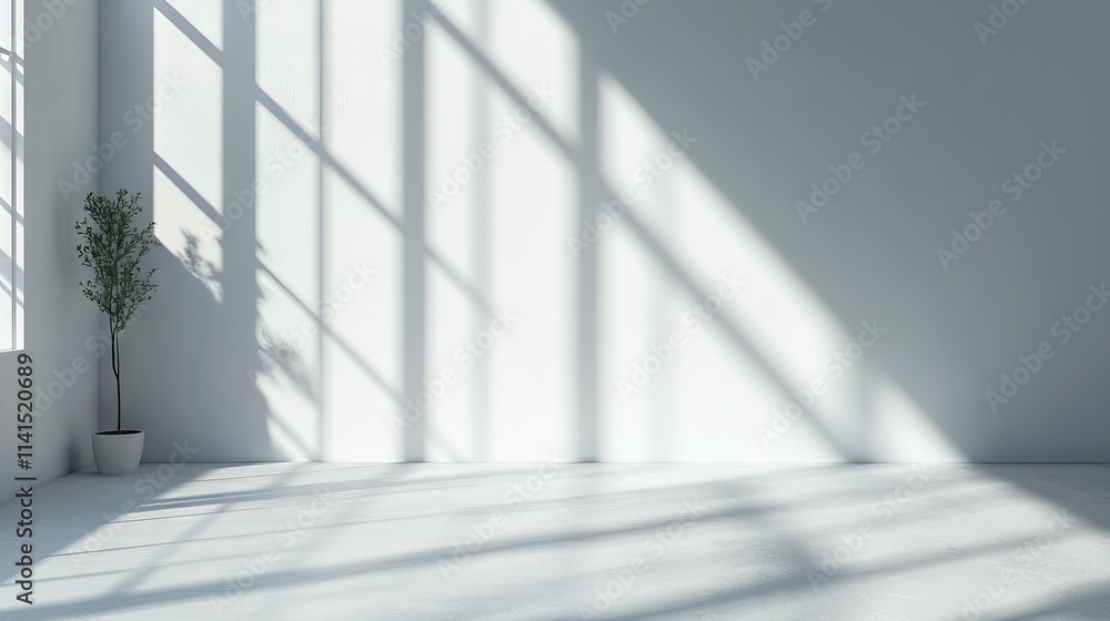 Versatile white and grey studio interior background with product displays and natural window shadows ideal for text insertion, product presentations, and professional photography backdrops Versatile white and grey studio interior background with product displays and natural window shadows ideal for text insertion, product presentations, and professional photography backdrops