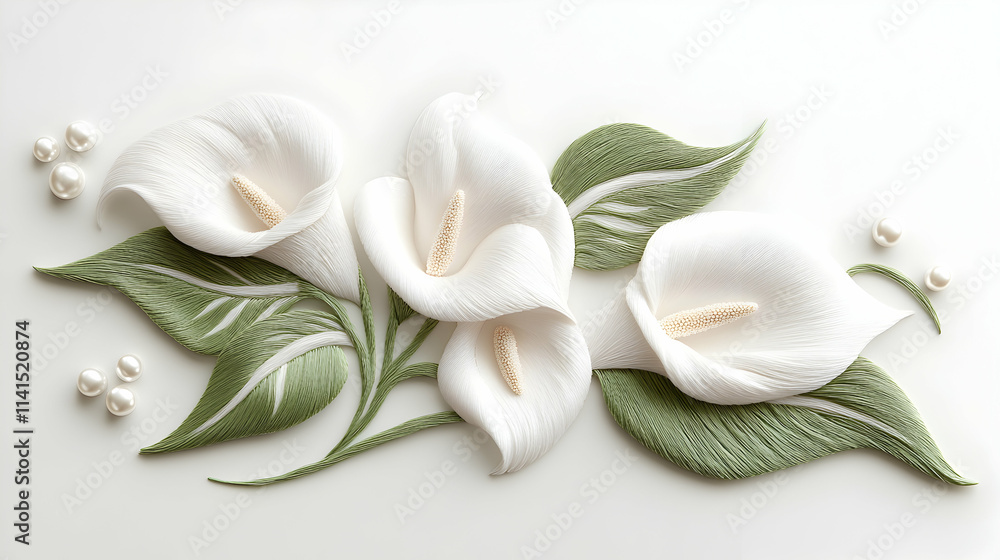 Elegant White Calla Lilies 3D Illustration Elegant White Calla Lilies 3D Illustration