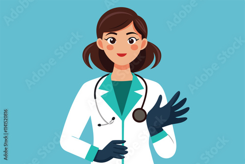 Female doctor wearing gloves warmly engages while holding medical equipment Female doctor in medical gloves holding black medical