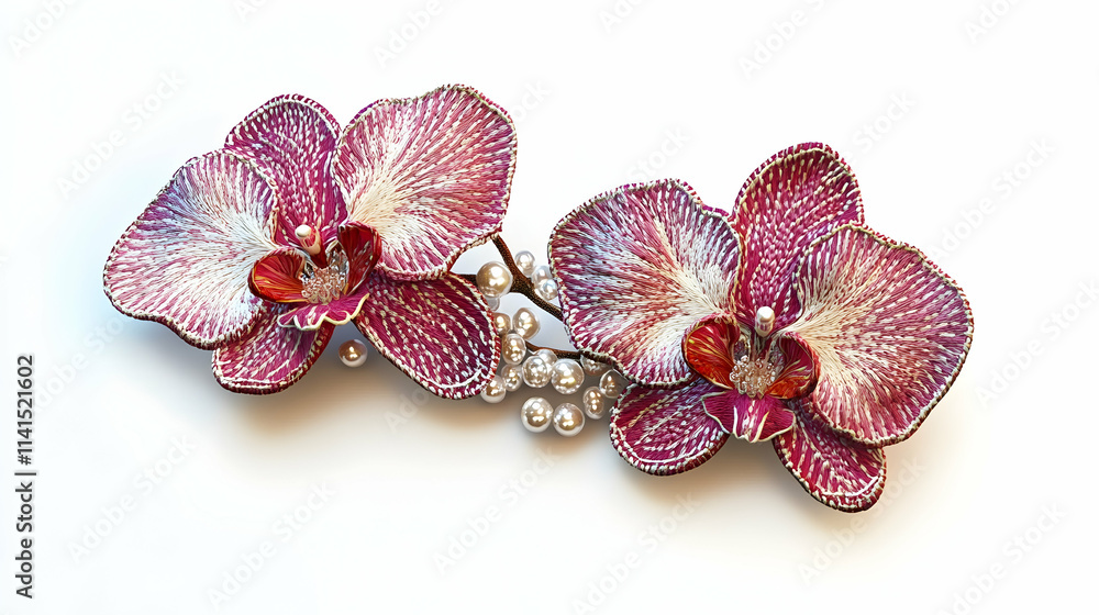 Fototapeta premium Embroidered Orchid Illustration with Pearls