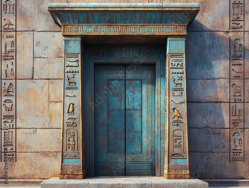 Egyptian door with hieroglyphics photo