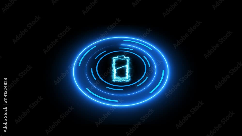 Battery icon on smartphone charging full , glowing neon space technology, 3D circle on interface HUD infographic , and solar system Battery icon on smartphone charging full , glowing neon space technology, 3D circle on interface HUD infographic , and solar system