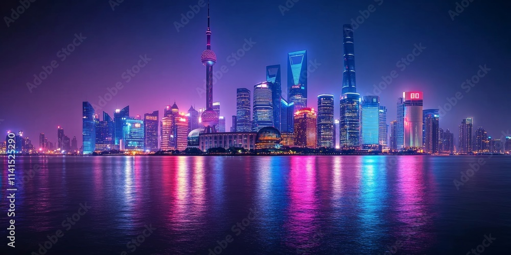 city skyline at night with light trails, Generative AI city skyline at night with light trails, Generative AI