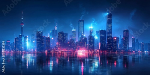 city skyline at night with light trails  Generative AI