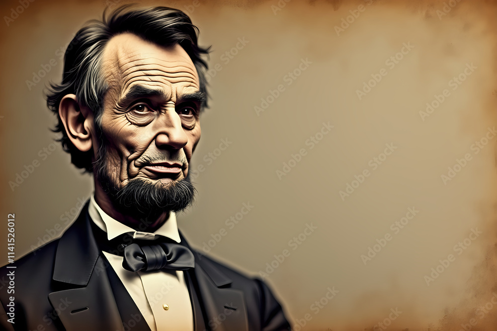 Fototapeta premium Textured Lincoln Portrait with Historical Parchment Background 
