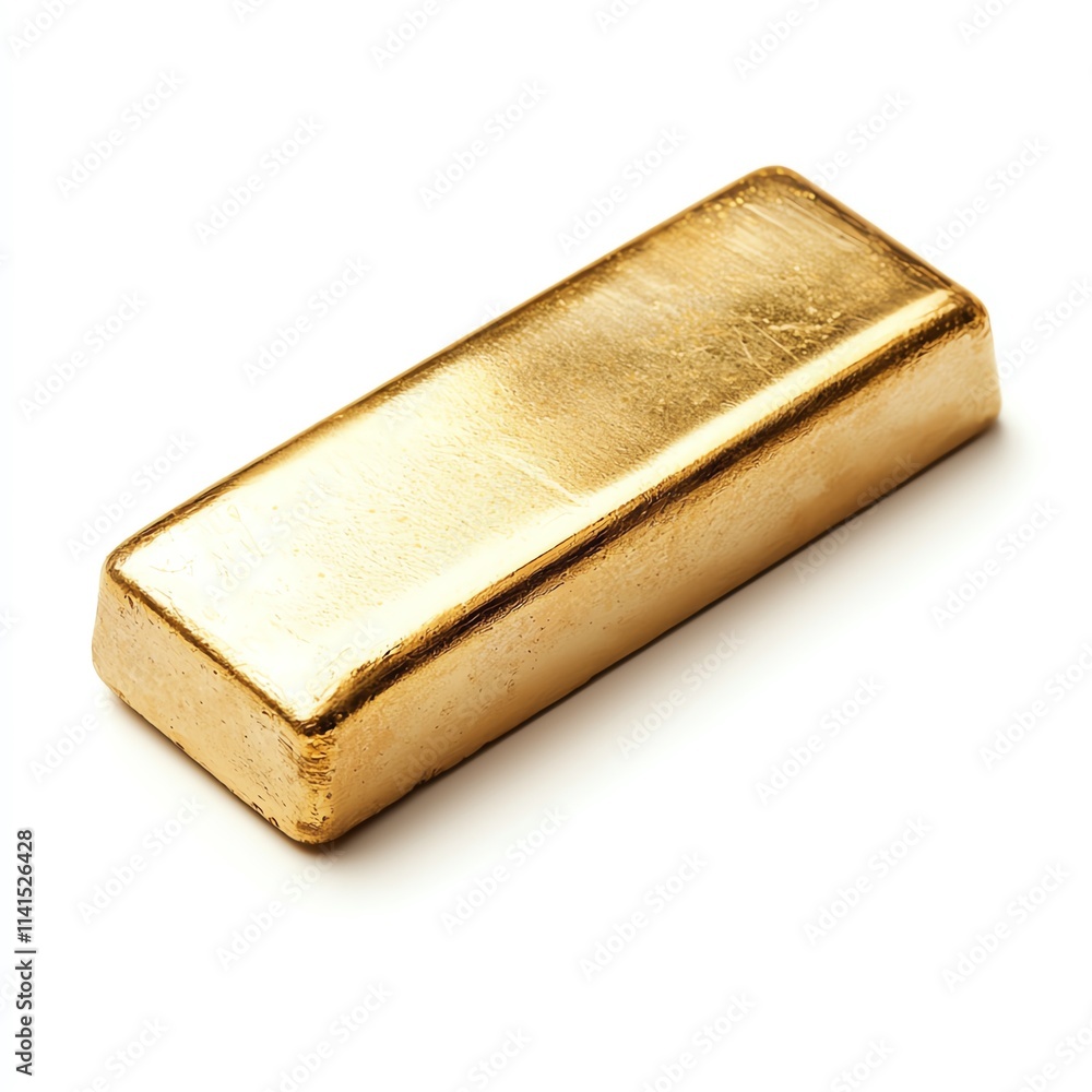 A shiny gold bar resting on a white isolated background, symbolizing wealth, investment, and financial security. A shiny gold bar resting on a white isolated background, symbolizing wealth, investment, and financial security.
